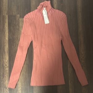 Aborilla Ribbed Pink Turtleneck Sweater